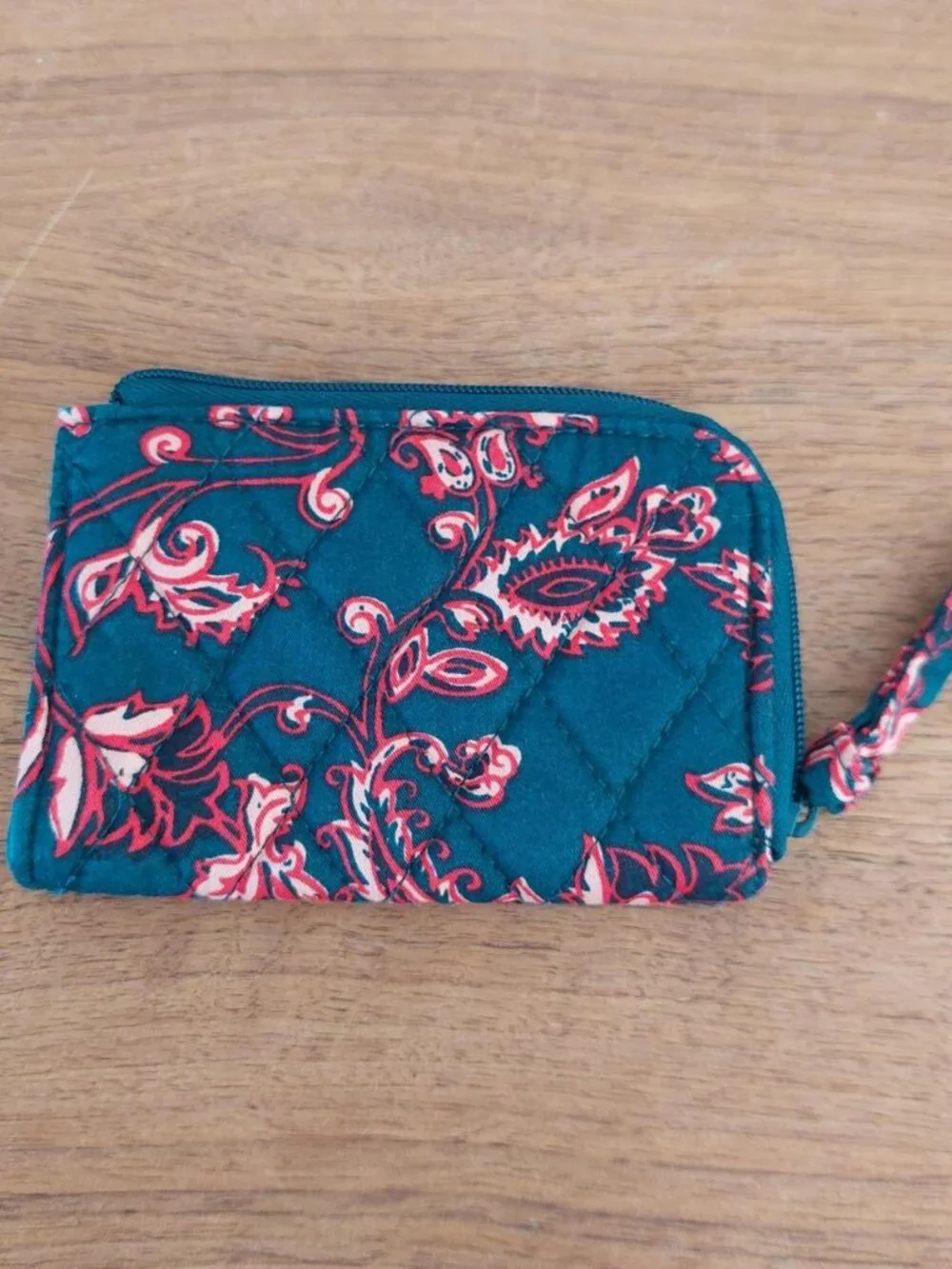Vera Bradley Victorian vines teal and red floral print zip pouch with wrist stra